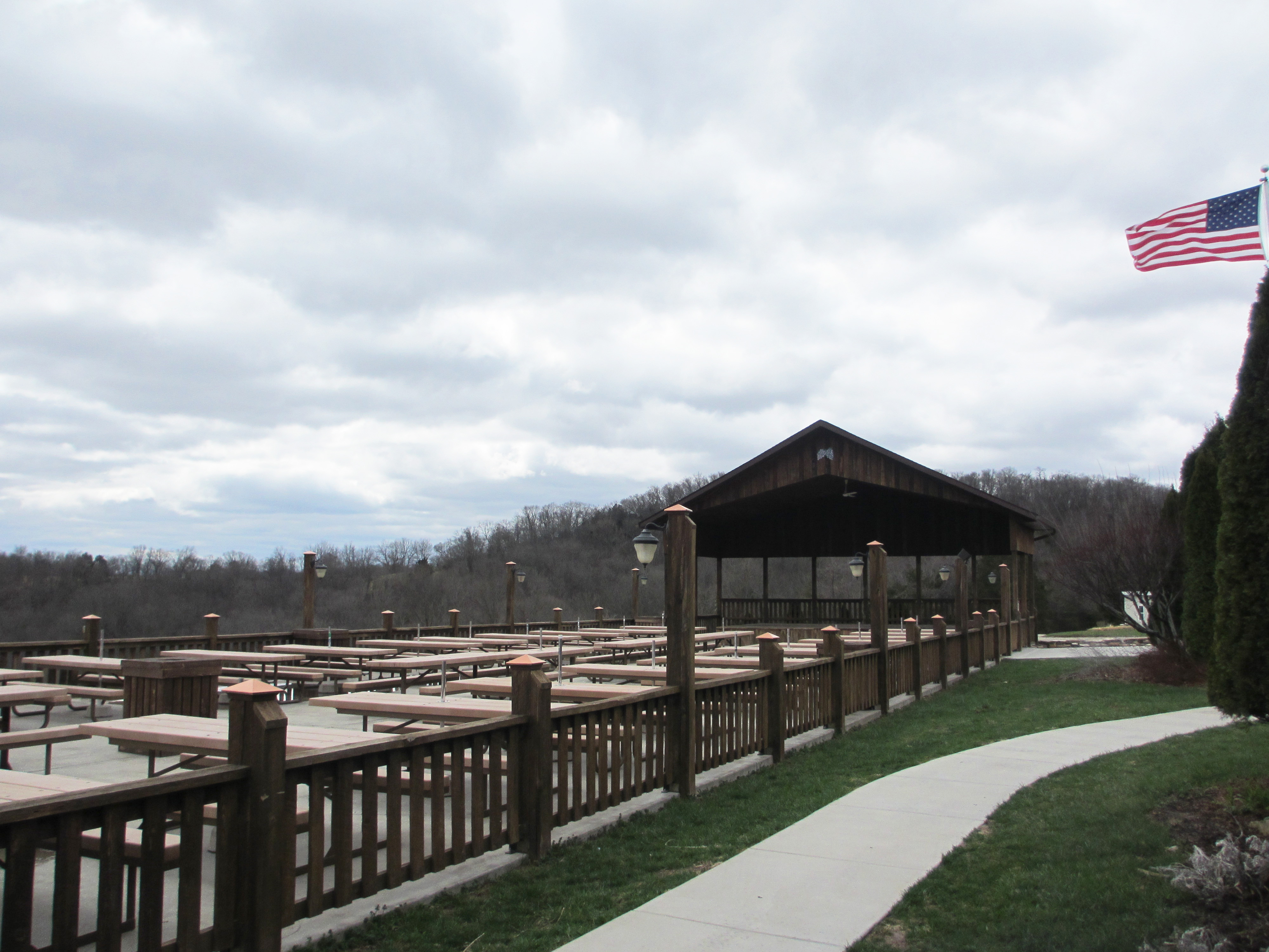 Oak Glenn Winery LLC- Early spring image of several outdoor seating spots.