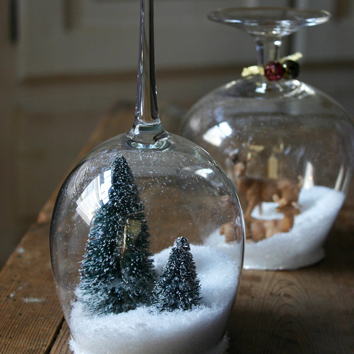 Wine glass snow globes! | 6 Wine Crafts Full of Holiday Cheer