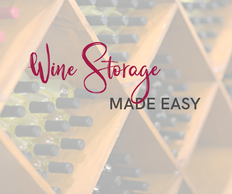 Wine Storage Made East over picture of wine racks.