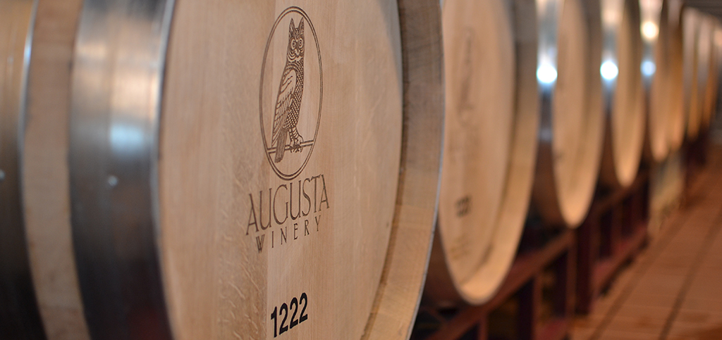 Augusta Winery wine barrels- A row of custom Augusta wine barrels.