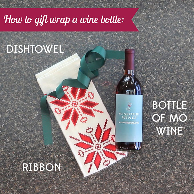 Supplies 1: dishtowel and bottle of MO wine
