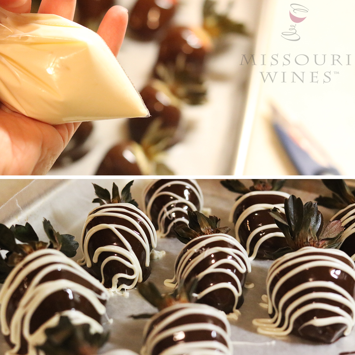 Missouri wine infused chocolate covered strawberries, decorate