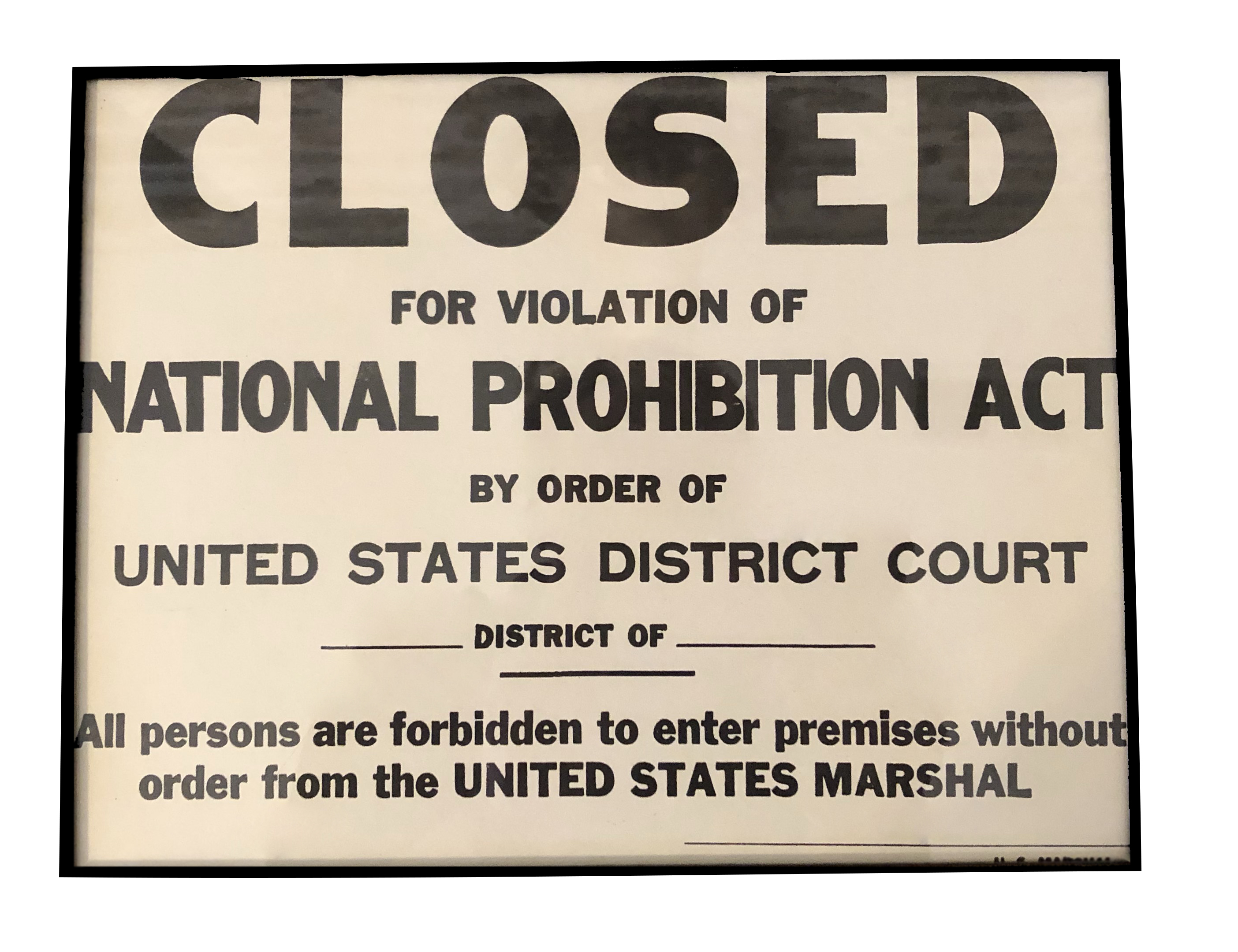 1919 Prohibition Sign