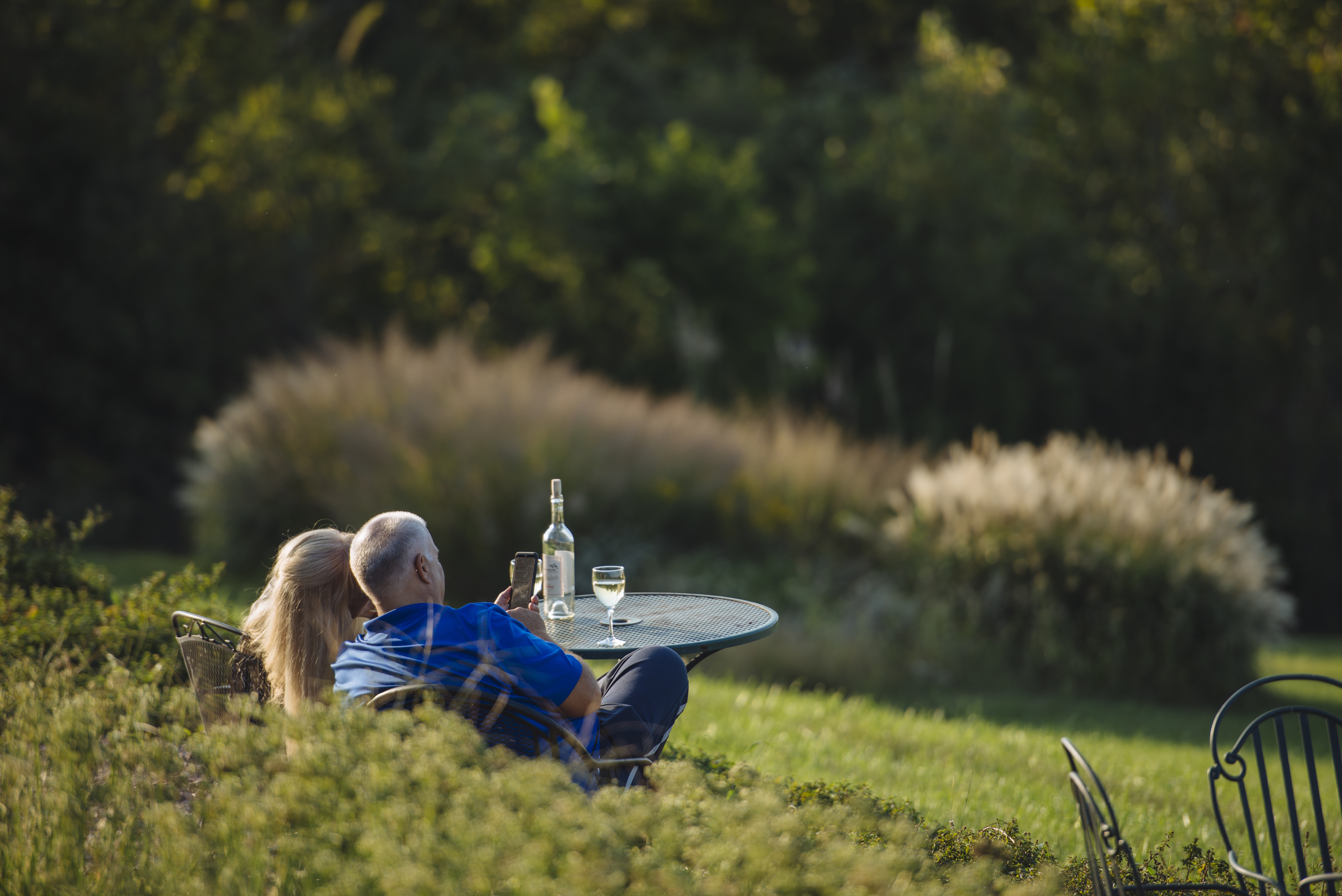 Couple relaxing in wine country