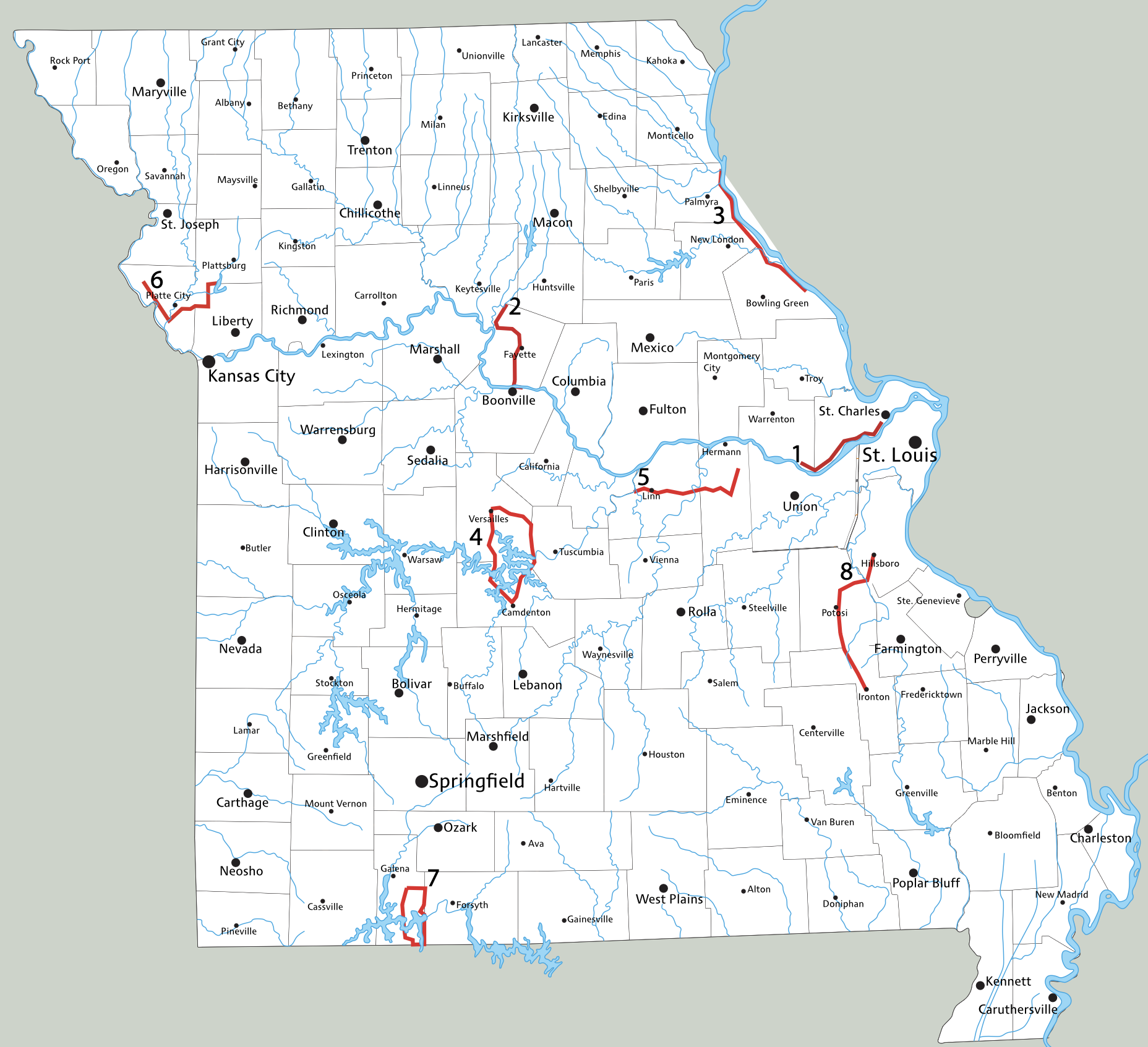 Map of the state of Missouri