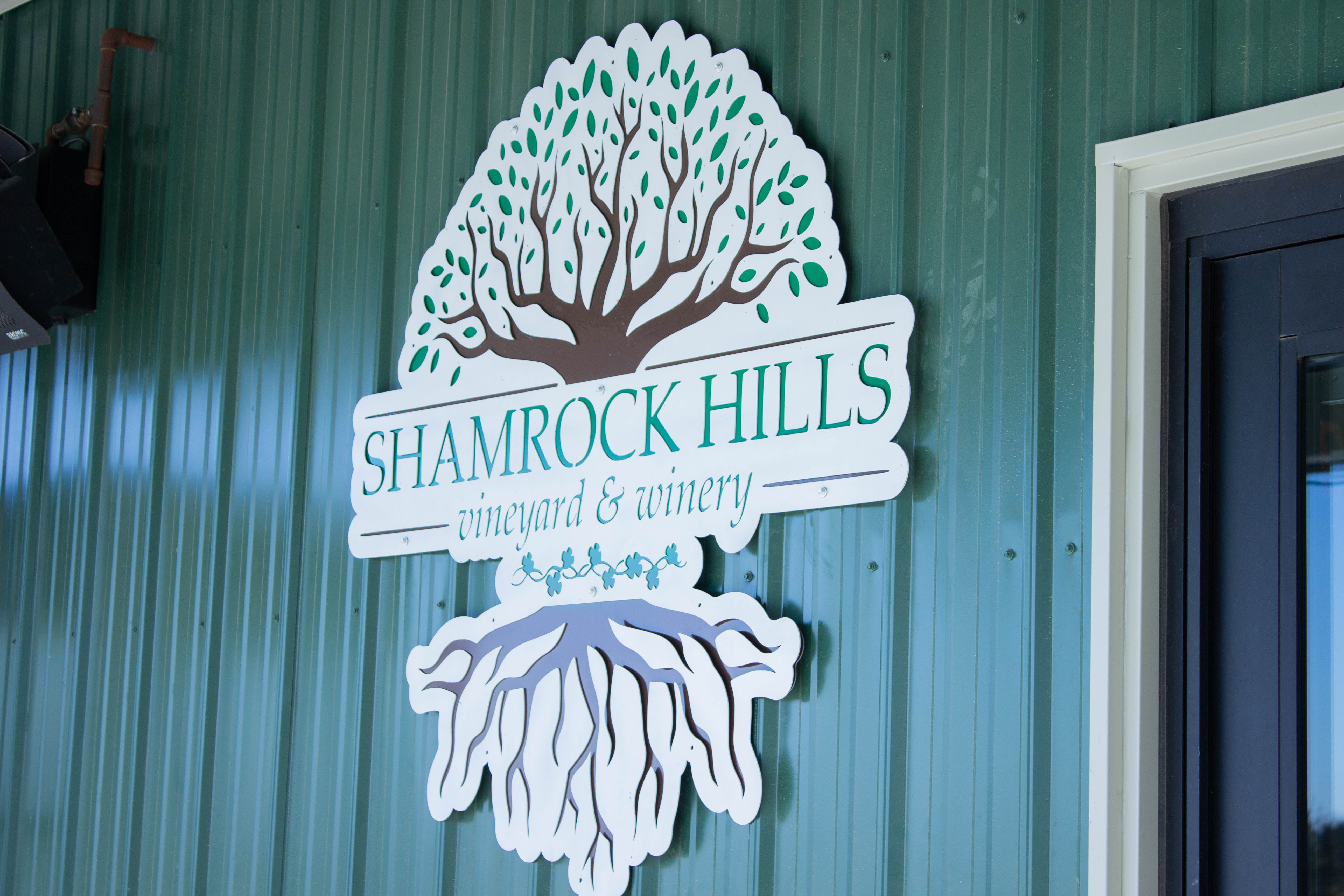 Shamrock Hills logo outside the winery