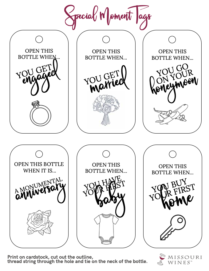 Special Moment Tags for wine bottles. Open this bottle when...