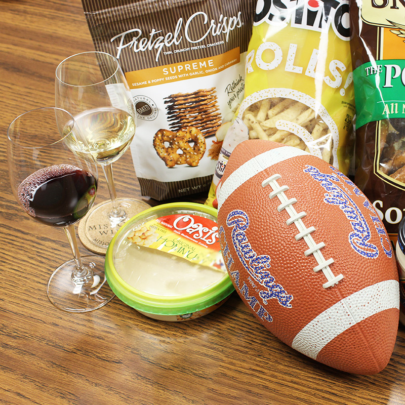 Football with wine and snacks 