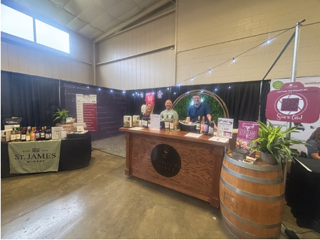 A booth at the Missouri State Fair set up ready to sell wine